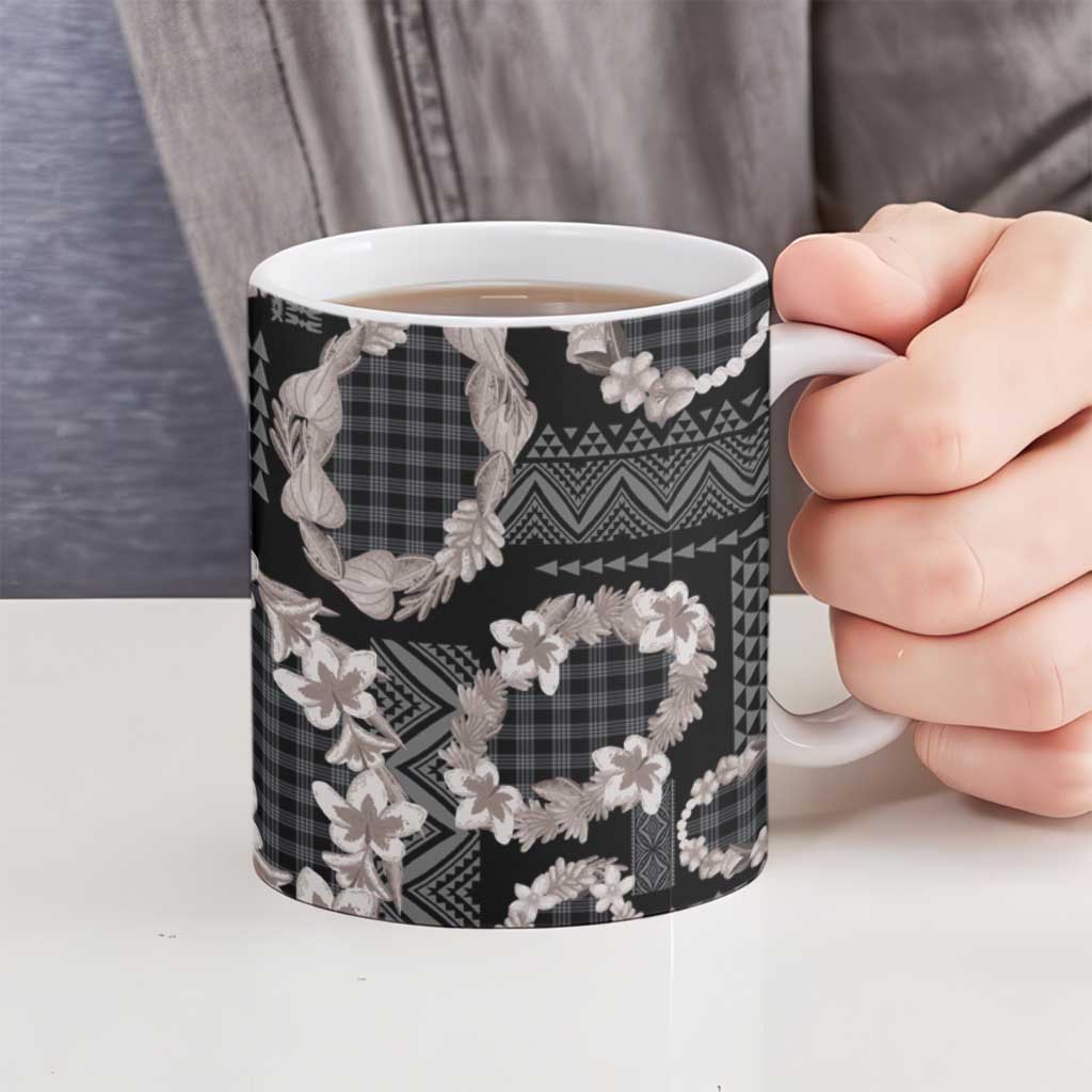 Hawaiian Leis Ceramic Mug Kakau Tattoos and Palaka Pastel Grayscale