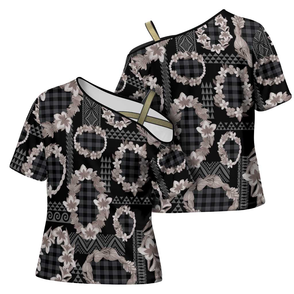 Hawaiian Leis Cross Shoulder Shirt Kakau Tattoos and Palaka Pastel Grayscale