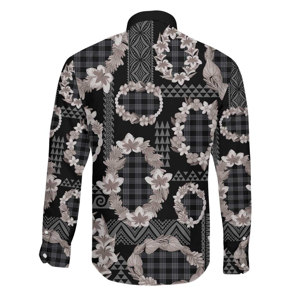 Hawaiian Leis Family Matching Long Sleeve Bodycon Dress and Hawaiian Shirt Kakau Tattoos and Palaka Pastel Grayscale LT03 - Polynesian Pride