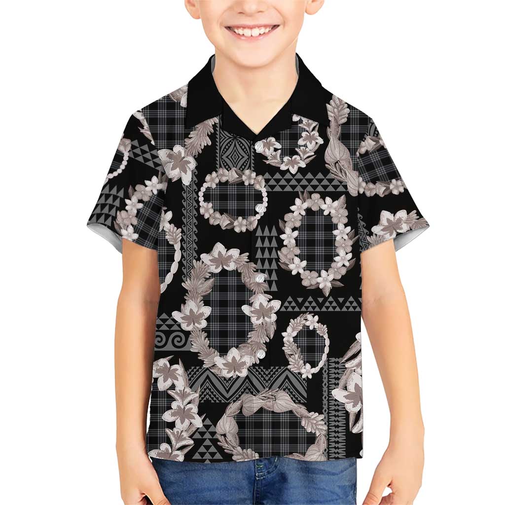 Hawaiian Leis Family Matching Mermaid Dress and Hawaiian Shirt Kakau Tattoos and Palaka Pastel Grayscale LT03 Son's Shirt Black - Polynesian Pride