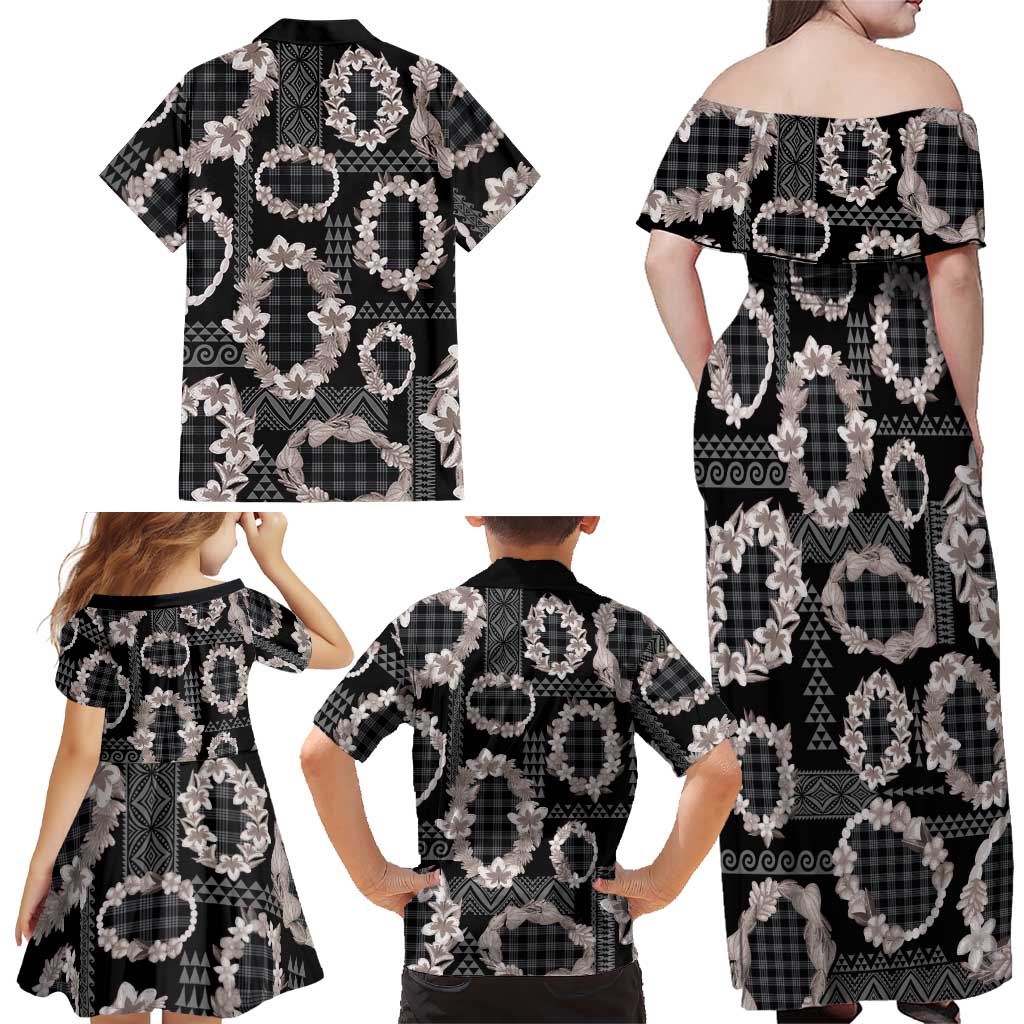 Hawaiian Leis Family Matching Off Shoulder Maxi Dress and Hawaiian Shirt Kakau Tattoos and Palaka Pastel Grayscale LT03 - Polynesian Pride