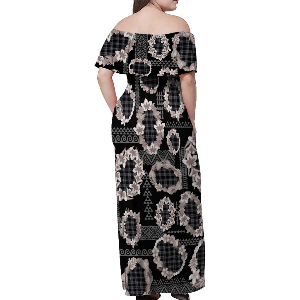Hawaiian Leis Family Matching Off Shoulder Maxi Dress and Hawaiian Shirt Kakau Tattoos and Palaka Pastel Grayscale LT03 - Polynesian Pride