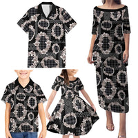Hawaiian Leis Family Matching Puletasi and Hawaiian Shirt Kakau Tattoos and Palaka Pastel Grayscale LT03 - Polynesian Pride