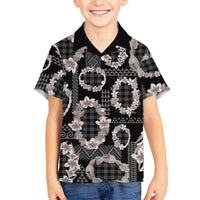 Hawaiian Leis Family Matching Summer Maxi Dress and Hawaiian Shirt Kakau Tattoos and Palaka Pastel Grayscale LT03 Son's Shirt Black - Polynesian Pride
