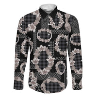 Hawaiian Leis Family Matching Tank Maxi Dress and Hawaiian Shirt Kakau Tattoos and Palaka Pastel Grayscale LT03 Dad's Shirt - Long Sleeve Black - Polynesian Pride