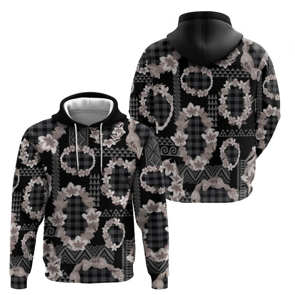 Hawaiian Leis Hoodie Kakau Tattoos and Palaka Pastel Grayscale