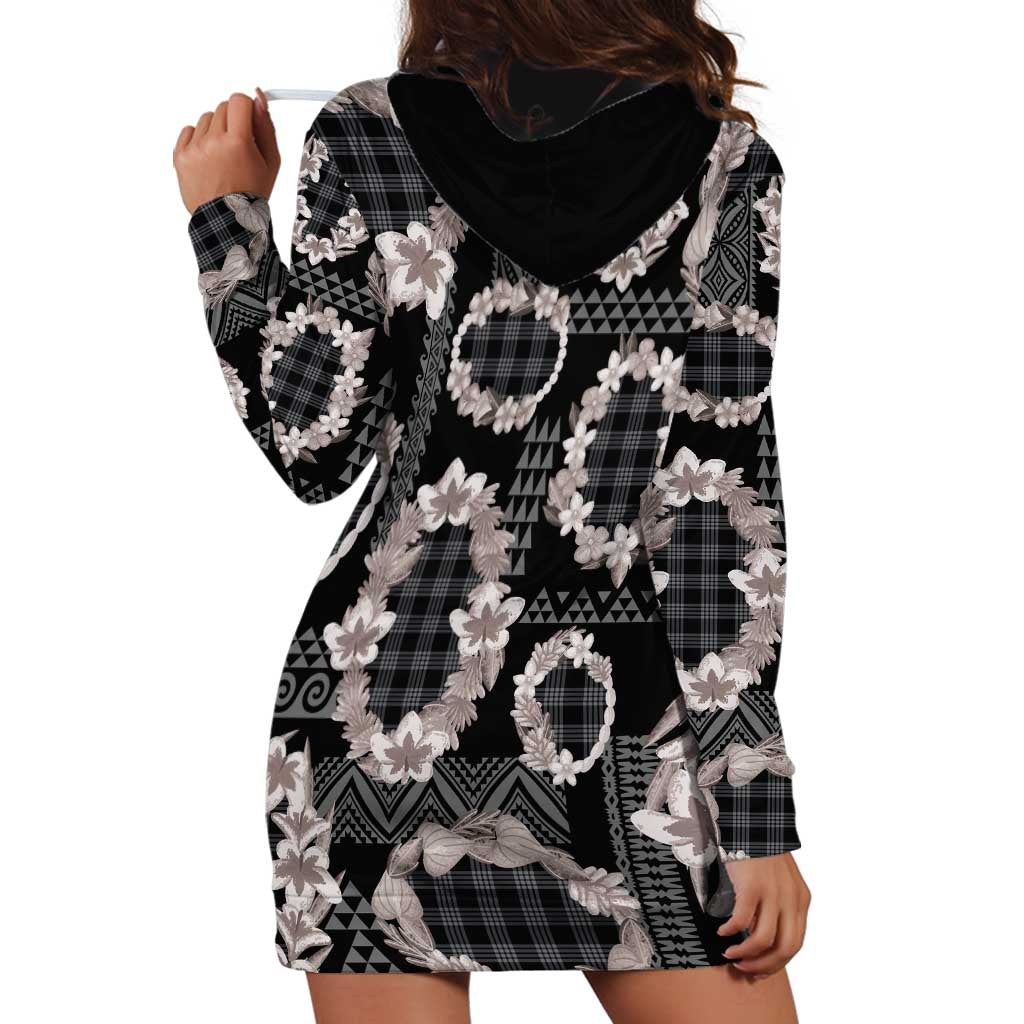 Hawaiian Leis Hoodie Dress Kakau Tattoos and Palaka Pastel Grayscale