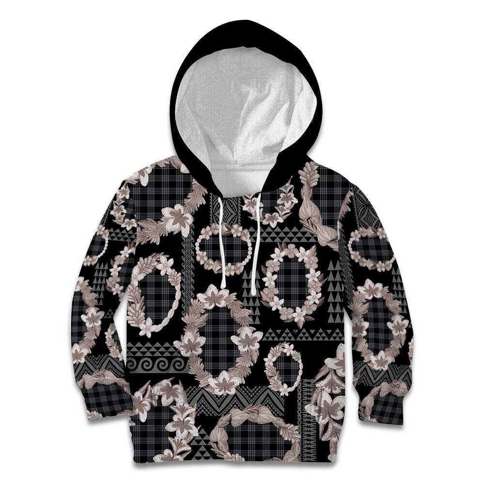 Hawaiian Leis Kid Hoodie Kakau Tattoos and Palaka Pastel Grayscale