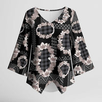 Hawaiian Leis Kimono Sleeve Blouse Kakau Tattoos and Palaka Pastel Grayscale