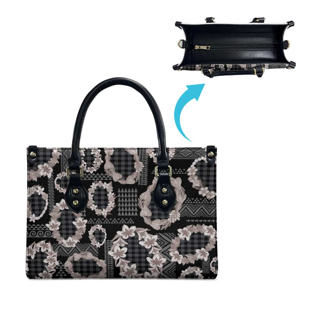 Hawaiian Leis Leather Bag Kakau Tattoos and Palaka Pastel Grayscale