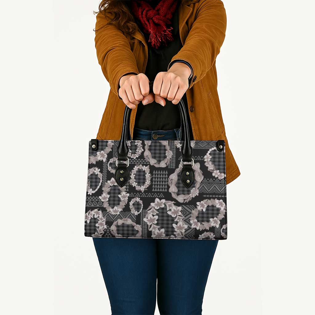 Hawaiian Leis Leather Bag Kakau Tattoos and Palaka Pastel Grayscale