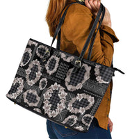 Hawaiian Leis Leather Tote Bag Kakau Tattoos and Palaka Pastel Grayscale LT03 - Polynesian Pride