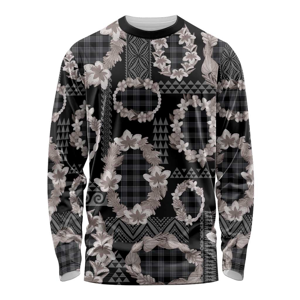 Hawaiian Leis Long Sleeve Shirt Kakau Tattoos and Palaka Pastel Grayscale