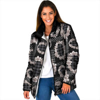 Hawaiian Leis Padded Jacket Kakau Tattoos and Palaka Pastel Grayscale