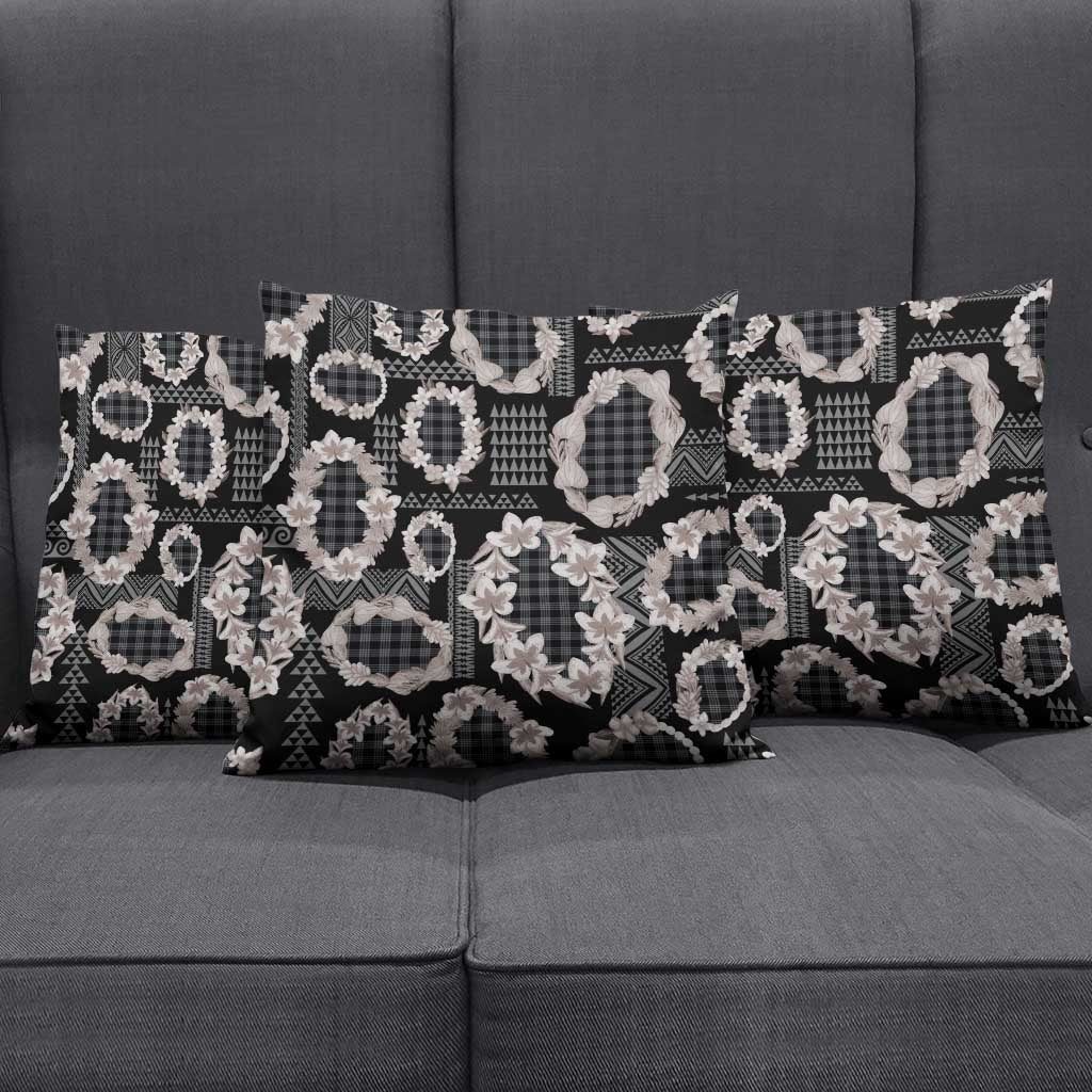 Hawaiian Leis Pillow Cover Kakau Tattoos and Palaka Pastel Grayscale