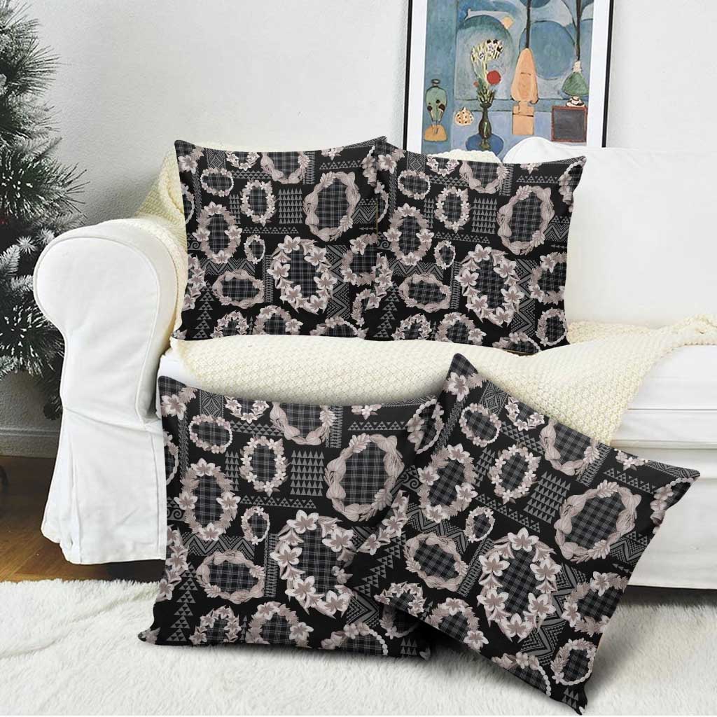 Hawaiian Leis Pillow Cover Kakau Tattoos and Palaka Pastel Grayscale