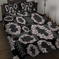 Hawaiian Leis Quilt Bed Set Kakau Tattoos and Palaka Pastel Grayscale