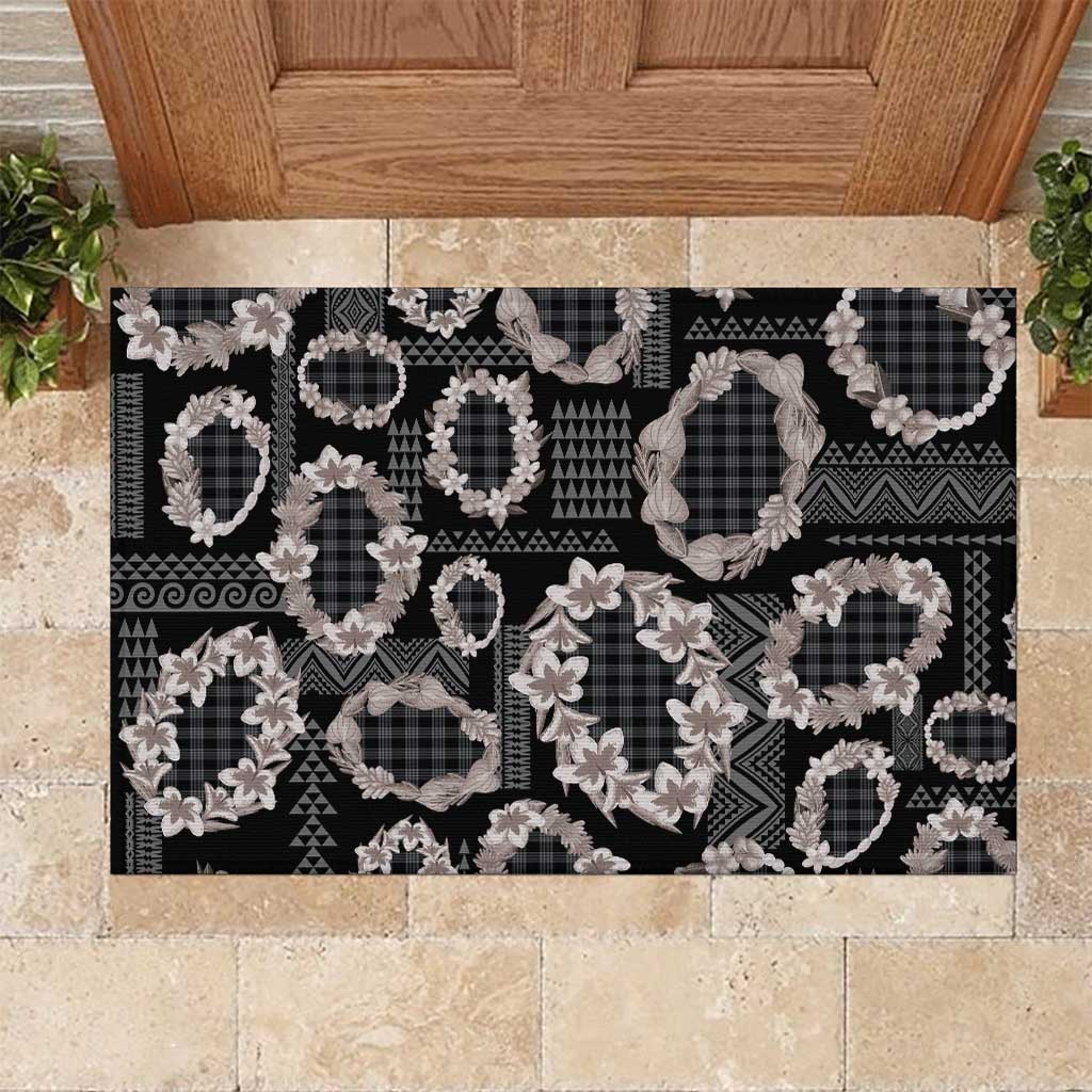 Hawaiian Leis Rubber Doormat Kakau Tattoos and Palaka Pastel Grayscale