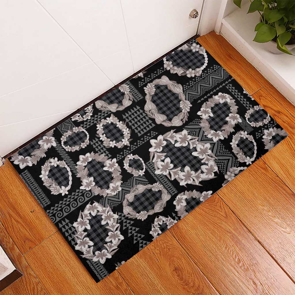 Hawaiian Leis Rubber Doormat Kakau Tattoos and Palaka Pastel Grayscale