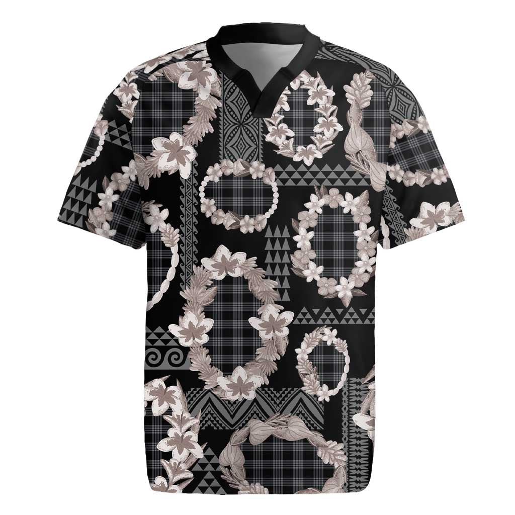 Hawaiian Leis Rugby Jersey Kakau Tattoos and Palaka Pastel Grayscale