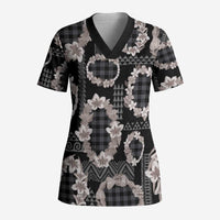 Hawaiian Leis Scrub Top Kakau Tattoos and Palaka Pastel Grayscale