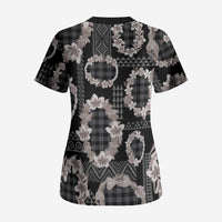 Hawaiian Leis Scrub Top Kakau Tattoos and Palaka Pastel Grayscale