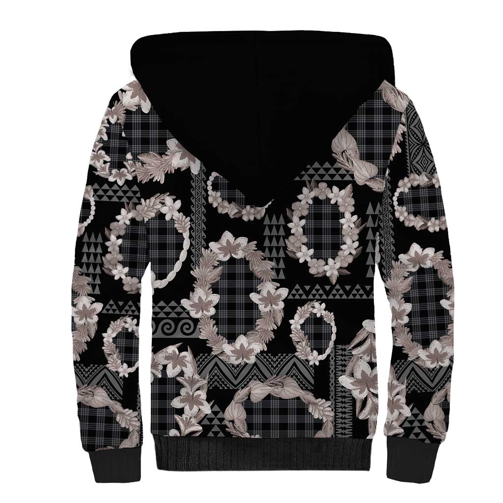 Hawaiian Leis Sherpa Hoodie Kakau Tattoos and Palaka Pastel Grayscale