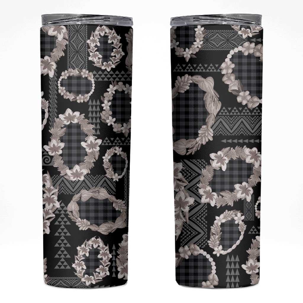 Hawaiian Leis Skinny Tumbler Kakau Tattoos and Palaka Pastel Grayscale
