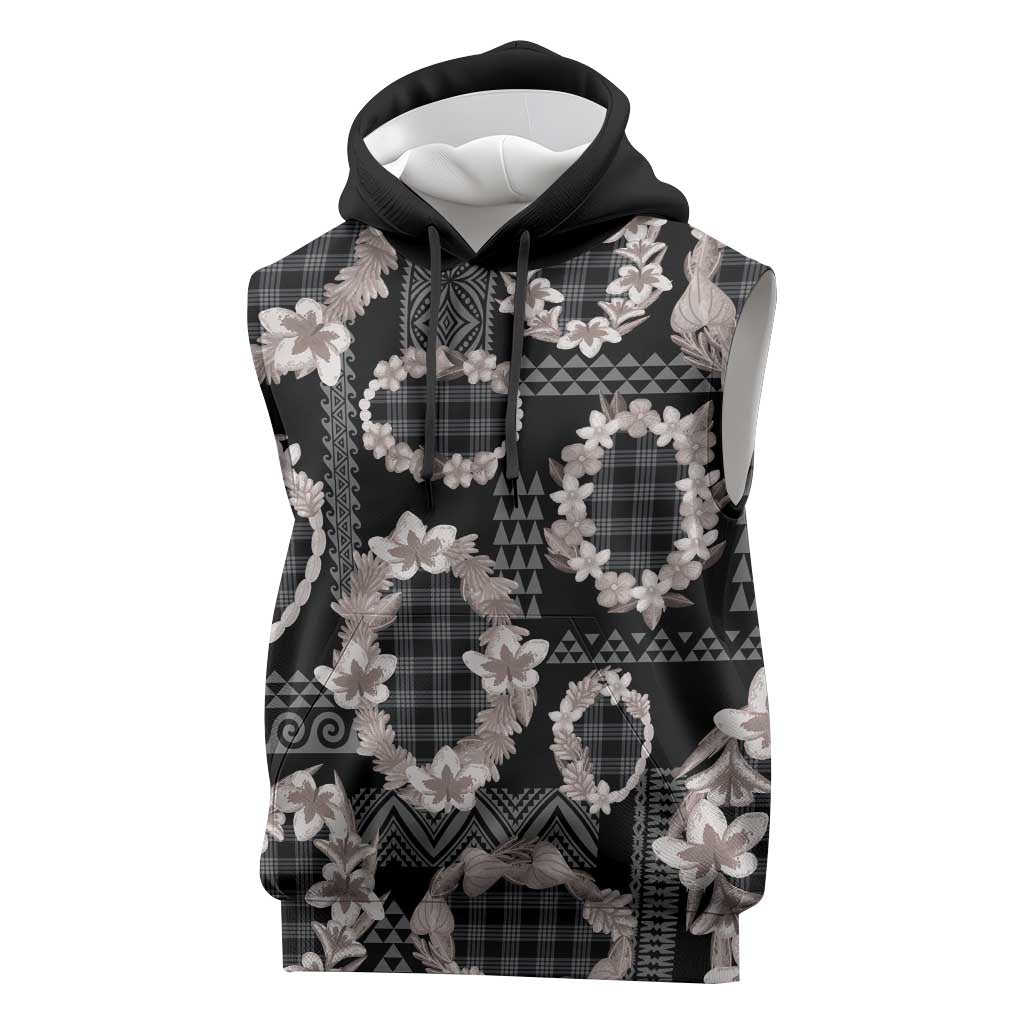 Hawaiian Leis Sleeveless Hoodie Kakau Tattoos and Palaka Pastel Grayscale