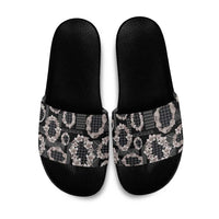 Hawaiian Leis Slide Sandals Kakau Tattoos and Palaka Pastel Grayscale