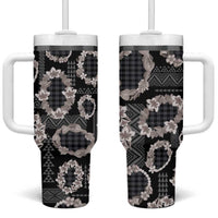 Hawaiian Leis Tumbler With Handle Kakau Tattoos and Palaka Pastel Grayscale