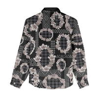 Hawaiian Leis Women Casual Shirt Kakau Tattoos and Palaka Pastel Grayscale