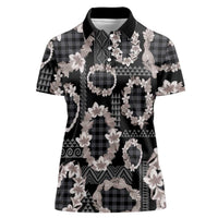 Hawaiian Leis Women Polo Shirt Kakau Tattoos and Palaka Pastel Grayscale