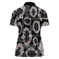 Hawaiian Leis Women Polo Shirt Kakau Tattoos and Palaka Pastel Grayscale