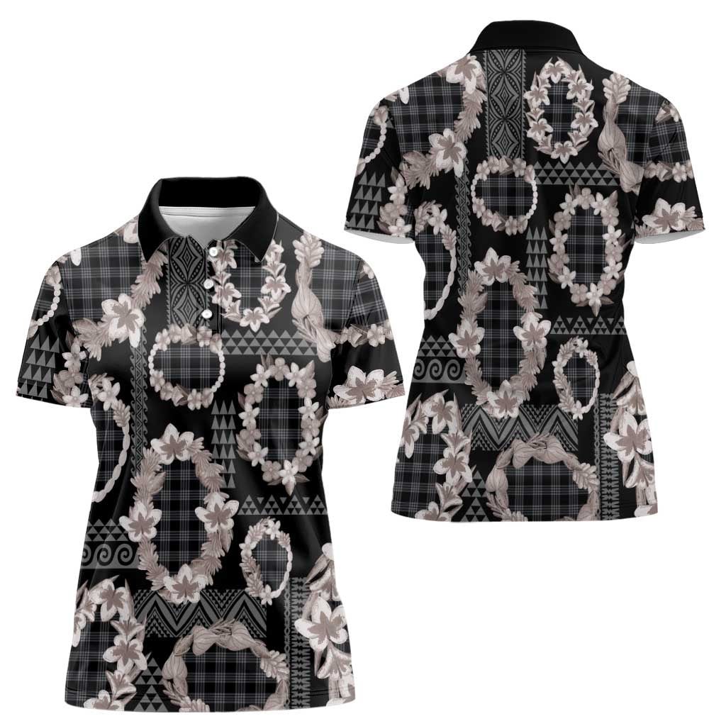 Hawaiian Leis Women Polo Shirt Kakau Tattoos and Palaka Pastel Grayscale