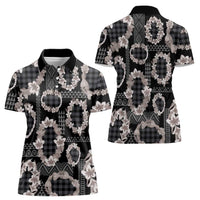 Hawaiian Leis Women Polo Shirt Kakau Tattoos and Palaka Pastel Grayscale