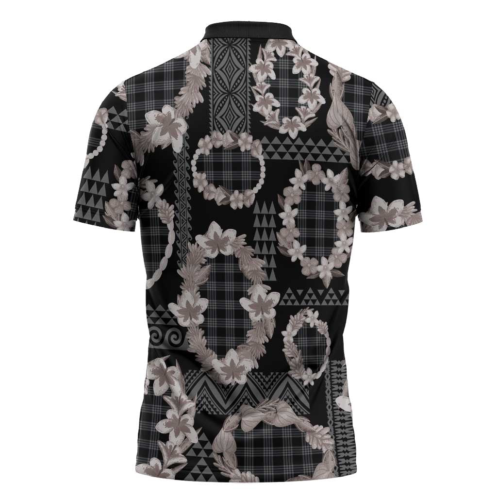 Hawaiian Leis Zipper Polo Shirt Kakau Tattoos and Palaka Pastel Grayscale