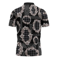 Hawaiian Leis Zipper Polo Shirt Kakau Tattoos and Palaka Pastel Grayscale