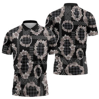 Hawaiian Leis Zipper Polo Shirt Kakau Tattoos and Palaka Pastel Grayscale