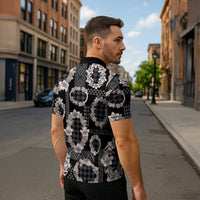 Hawaiian Leis Zipper Polo Shirt Kakau Tattoos and Palaka Pastel Grayscale