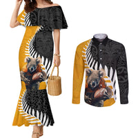 New Zealand and Australia Rugby Couples Matching Mermaid Dress and Long Sleeve Button Shirt Koala and Maori Warrior Together LT03 Black - Polynesian Pride