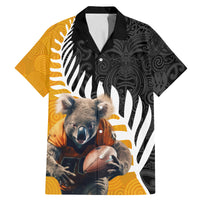New Zealand and Australia Rugby Family Matching Mermaid Dress and Hawaiian Shirt Koala and Maori Warrior Together LT03 Dad's Shirt - Short Sleeve Black - Polynesian Pride