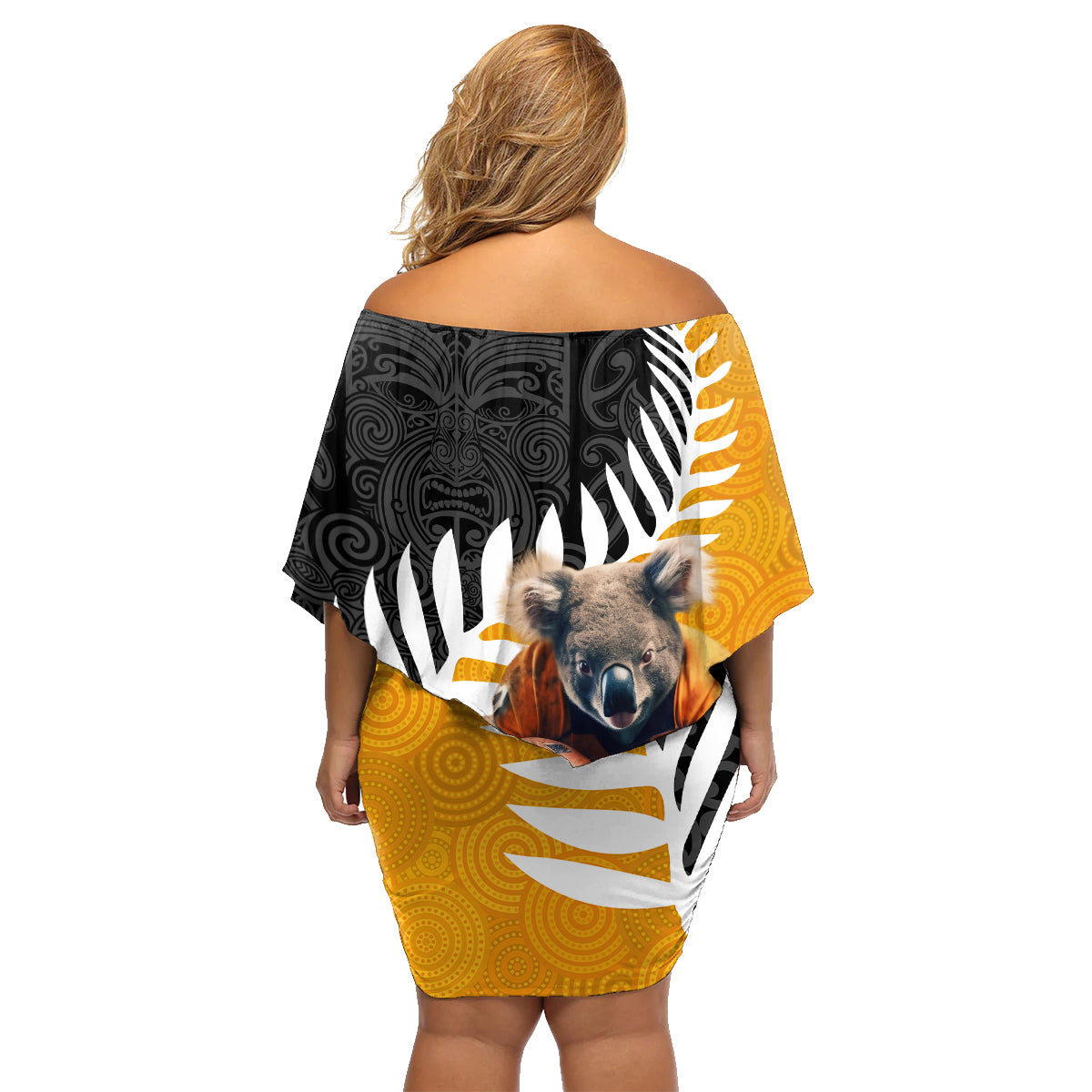 New Zealand and Australia Rugby Family Matching Off Shoulder Short Dress and Hawaiian Shirt Koala and Maori Warrior Together LT03 - Polynesian Pride
