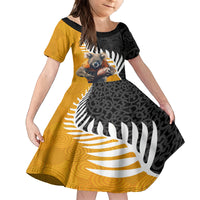 New Zealand and Australia Rugby Family Matching Puletasi and Hawaiian Shirt Koala and Maori Warrior Together LT03 Daughter's Dress Black - Polynesian Pride