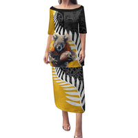 New Zealand and Australia Rugby Family Matching Puletasi and Hawaiian Shirt Koala and Maori Warrior Together LT03 Mom's Dress Black - Polynesian Pride