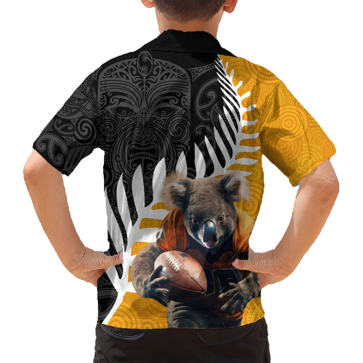 New Zealand and Australia Rugby Family Matching Short Sleeve Bodycon Dress and Hawaiian Shirt Koala and Maori Warrior Together LT03 - Polynesian Pride