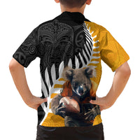 New Zealand and Australia Rugby Family Matching Short Sleeve Bodycon Dress and Hawaiian Shirt Koala and Maori Warrior Together LT03 - Polynesian Pride