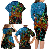 Fiji and Australia Family Matching Long Sleeve Bodycon Dress and Hawaiian Shirt Palm Tree and Abogirinal Emu LT03 - Polynesian Pride