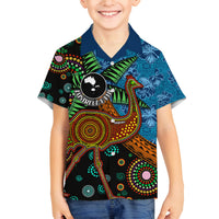 Fiji and Australia Family Matching Long Sleeve Bodycon Dress and Hawaiian Shirt Palm Tree and Abogirinal Emu LT03 Son's Shirt Blue - Polynesian Pride