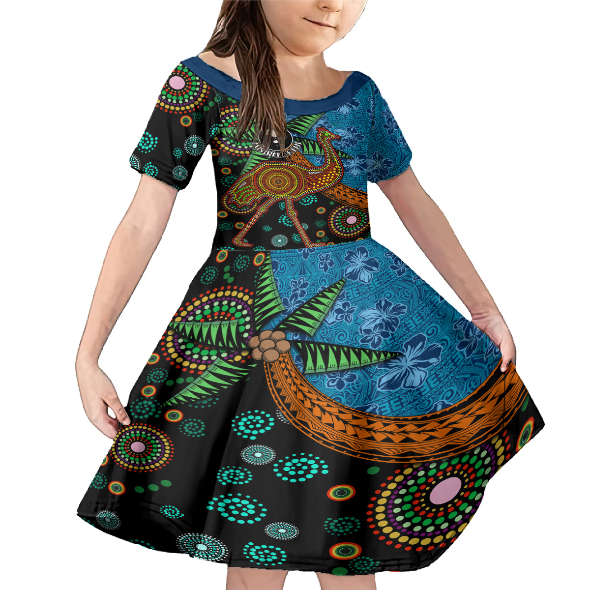 Fiji and Australia Family Matching Mermaid Dress and Hawaiian Shirt Palm Tree and Abogirinal Emu
